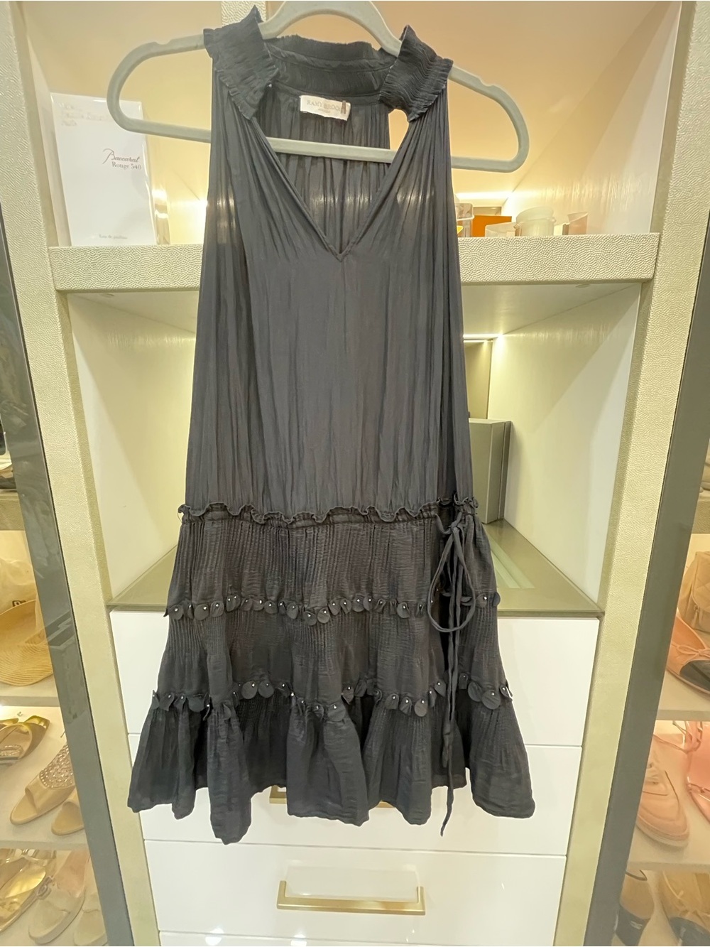 Ramy Brook Black Ruffled Tiered Mini Dress Size Large